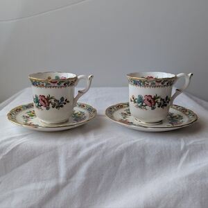 Coalport Ming Rose Bone China Floral Gold  Demitasse Footed Cups With Saucers- 2